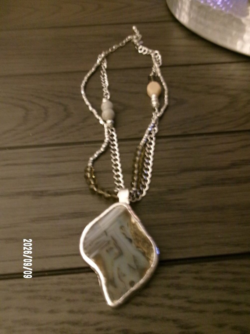Chico's Statement Necklace Multi Strand Black White Gray Marbled Chunky Pendant